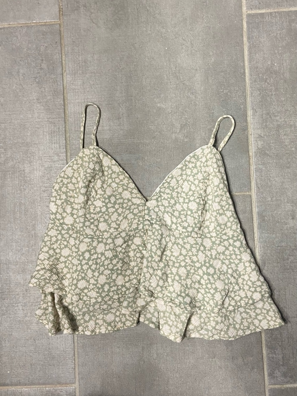 Ocean Drive Sage Floral Ruffle Cami